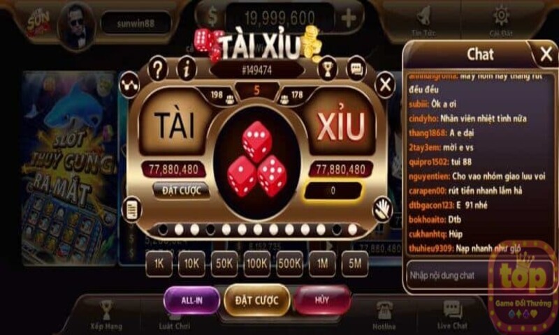 Giao diện bắt mắt của game tài xỉu Sunwin