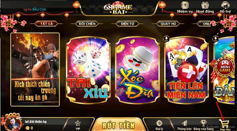 Giao diện bắt mắt của 68gamebai