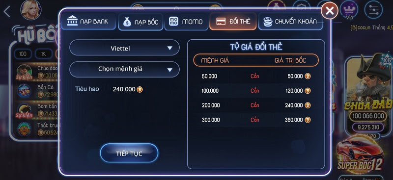 Rút tiền cực đơn giản tại cổng game Boc Club