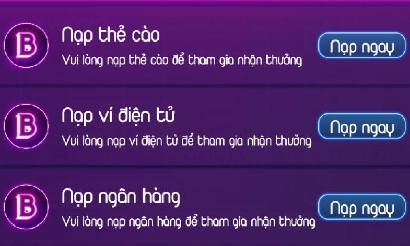 Đa dạng hình thức nạp tiền Boa Club