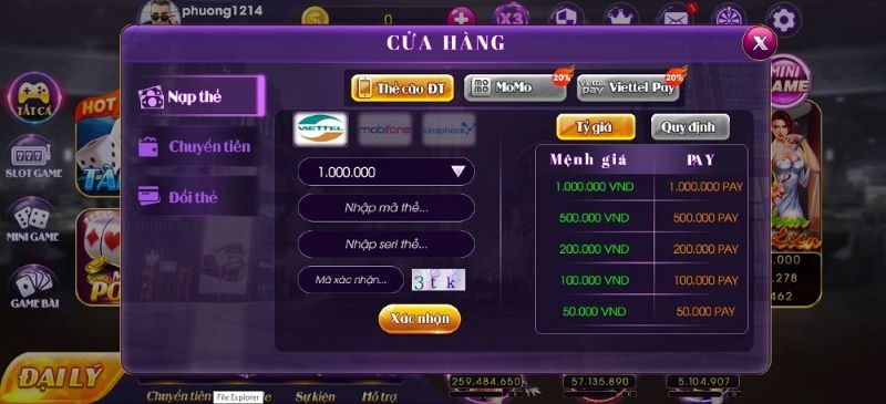 Hướng dẫn nạp tiền vpay88 bằng thẻ cào điện thoại