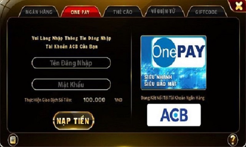 Nạp tiền vic club qua Onepay