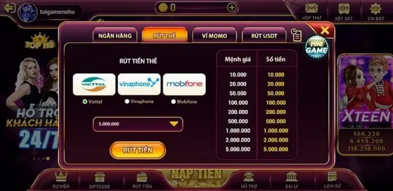 Sunvip hỗ trợ nạp rút thông qua thẻ cào