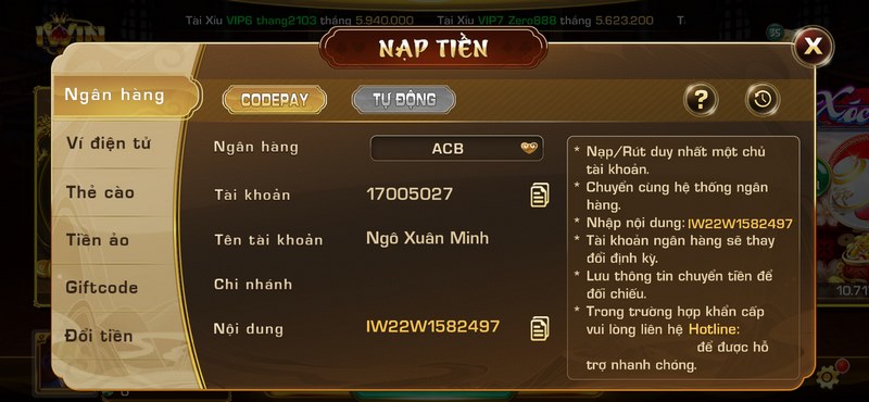 Nạp tiền siêu đơn giản