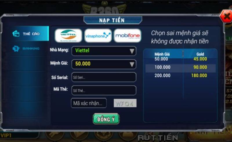 Cách nạp tiền vào cổng game