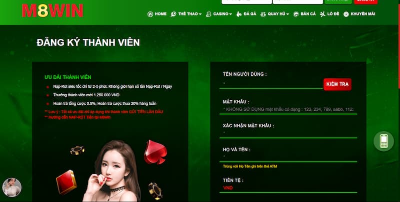 Hướng dẫn đăng ký tài khoản tại cổng game M8win