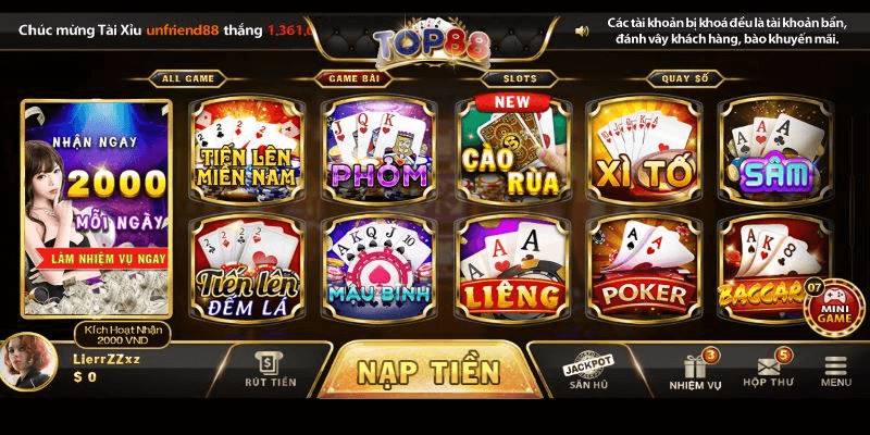 Top88 là sân chơi bài online uy tín chất lượng vượt trội